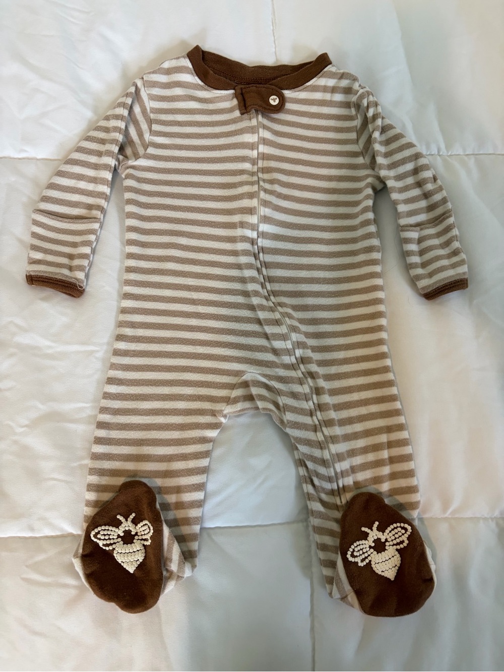 Burt's Bees Cream & Brown Striped Footed One-Piece